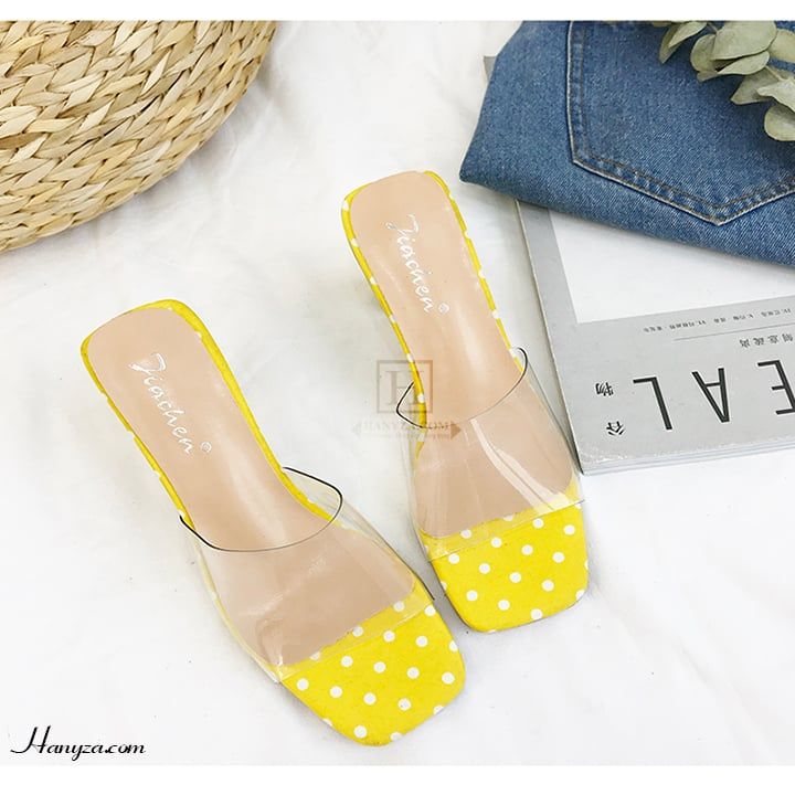 Dép nữ quai trong suốt đế chấm bi