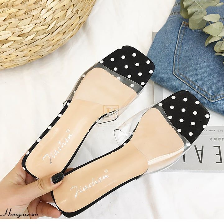 Dép nữ quai trong suốt đế chấm bi