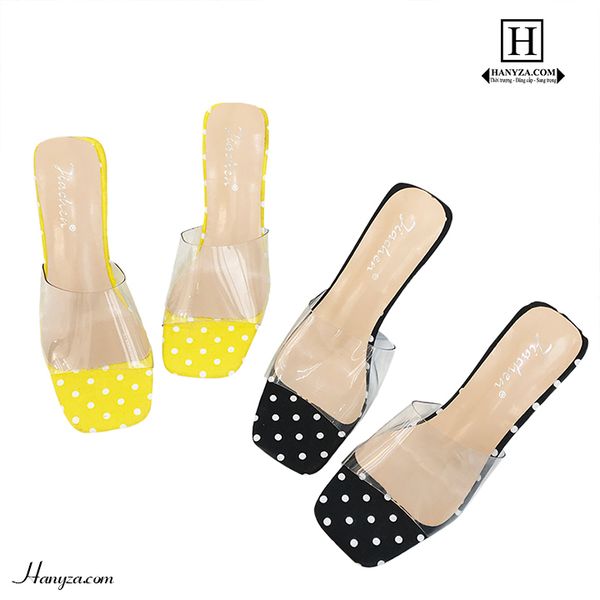 Dép nữ quai trong suốt đế chấm bi