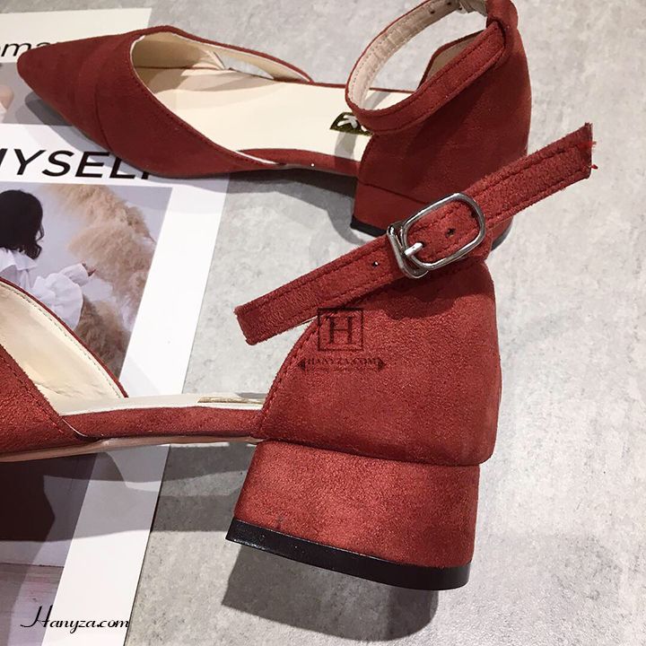 Giày cao gót đế thấp nữ Baotou da lộn