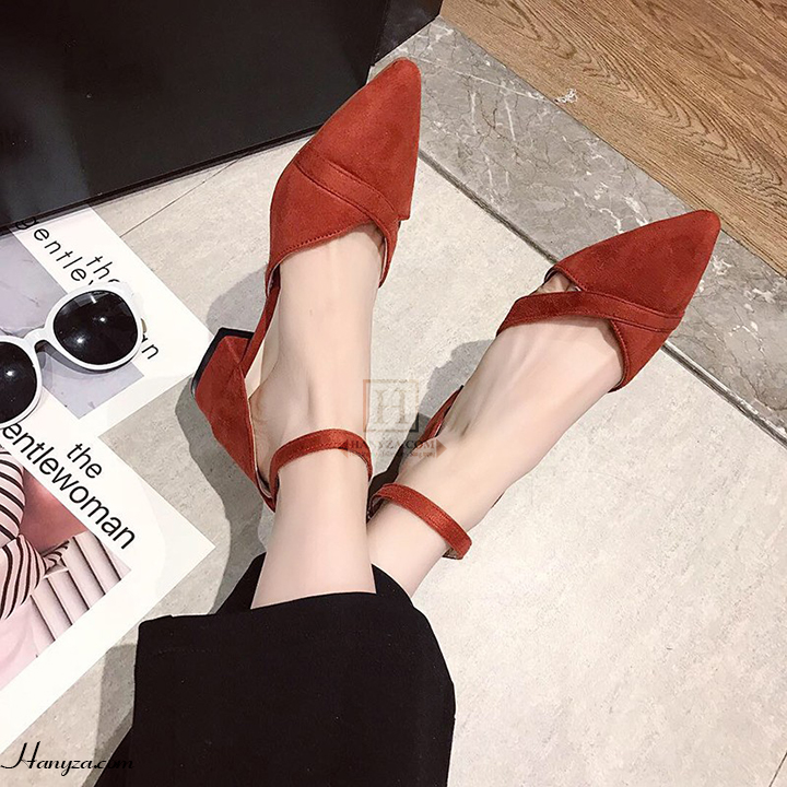 Giày cao gót đế thấp nữ Baotou da lộn