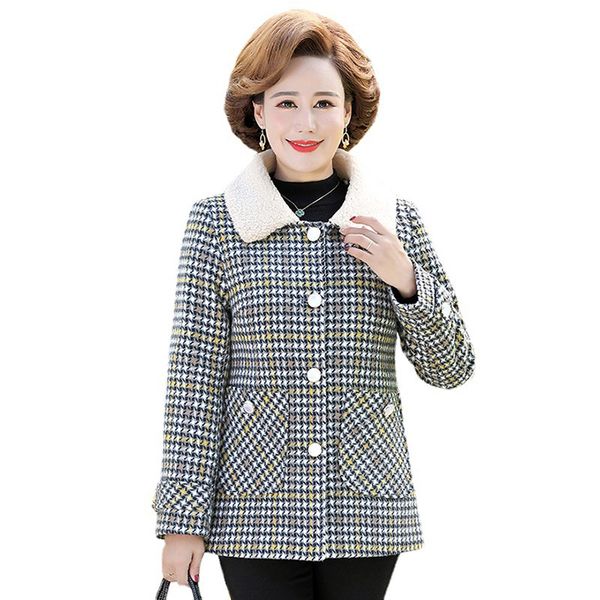 Áo khoác len nữ trung niên cổ bẻ hoạ tiết caro