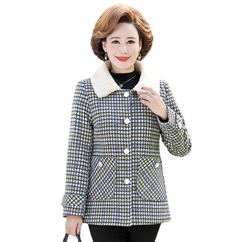 Áo khoác len nữ trung niên cổ bẻ hoạ tiết caro