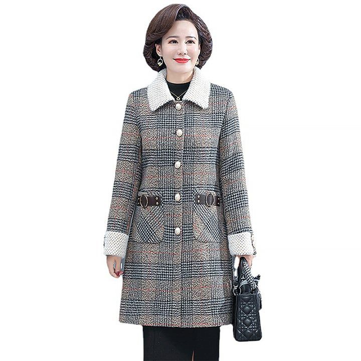 Áo khoác nữ trung niên dáng dài chần bông