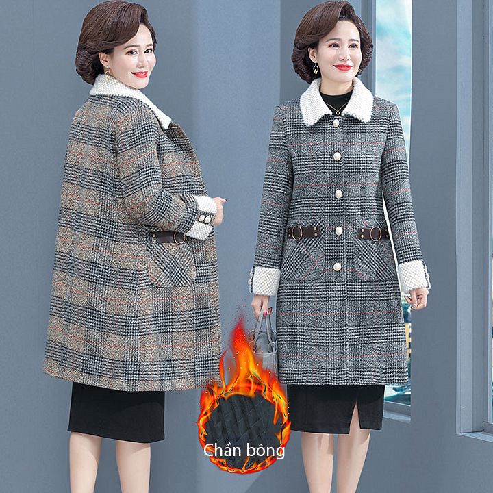 Áo khoác nữ trung niên dáng dài chần bông