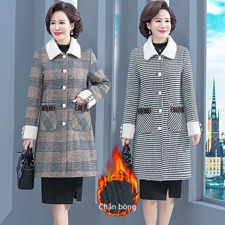 Áo khoác nữ trung niên dáng dài chần bông