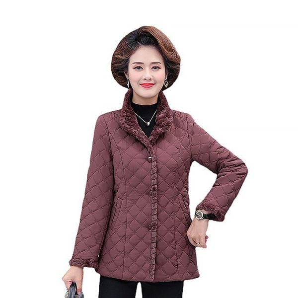Áo khoác nữ trung niên cổ đứng đệm bông ấm