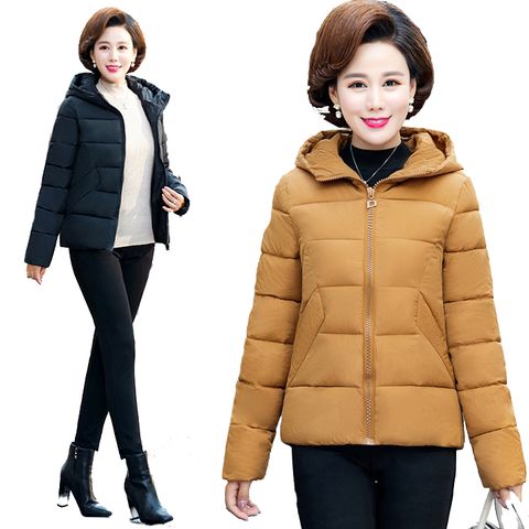 Áo phao nữ trung niên dáng ngắn liền mũ WY2938