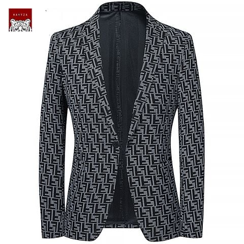 Áo blazer nam cổ vest hoạ tiết hình học mới lạ