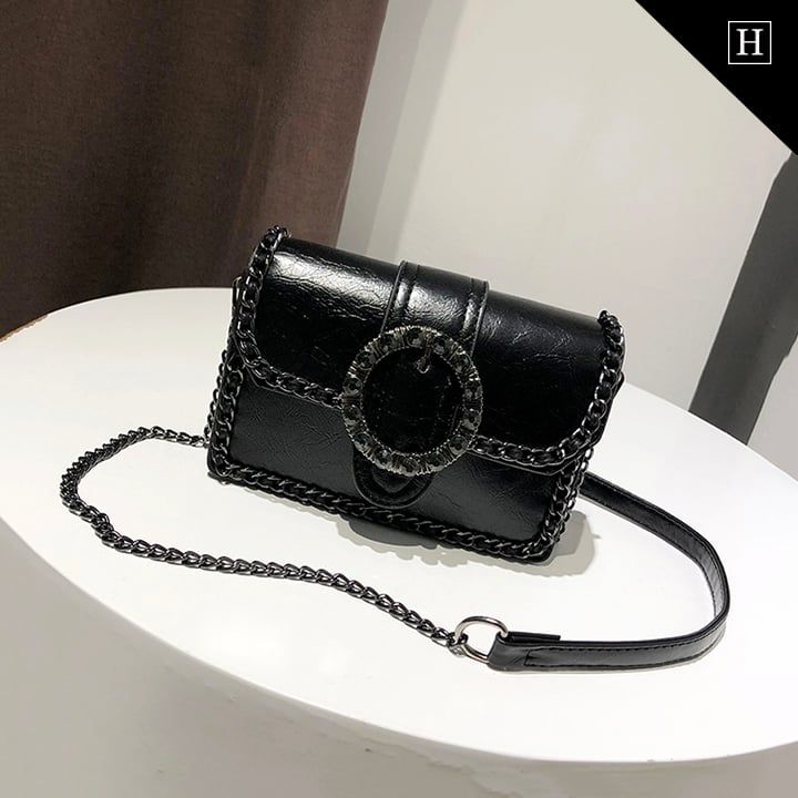 Túi Messenger nữ khóa tròn đính đá viền xích