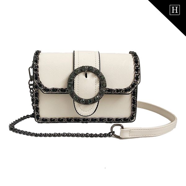 Túi Messenger nữ khóa tròn đính đá viền xích
