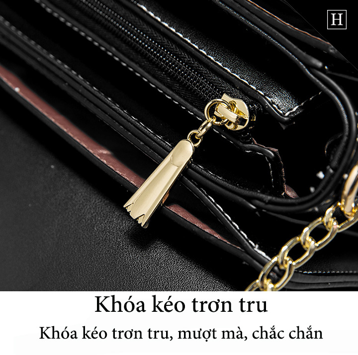 Túi Messenger Nữ Viền Chỉ Trắng Khóa Ngọc Trai