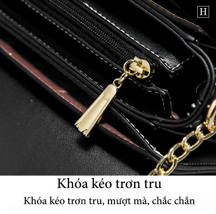 Túi Messenger Nữ Viền Chỉ Trắng Khóa Ngọc Trai