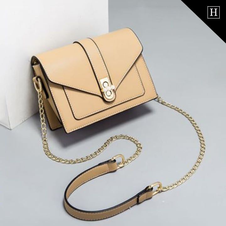 Túi Messenger Nữ Viền Chỉ Trắng Khóa Ngọc Trai