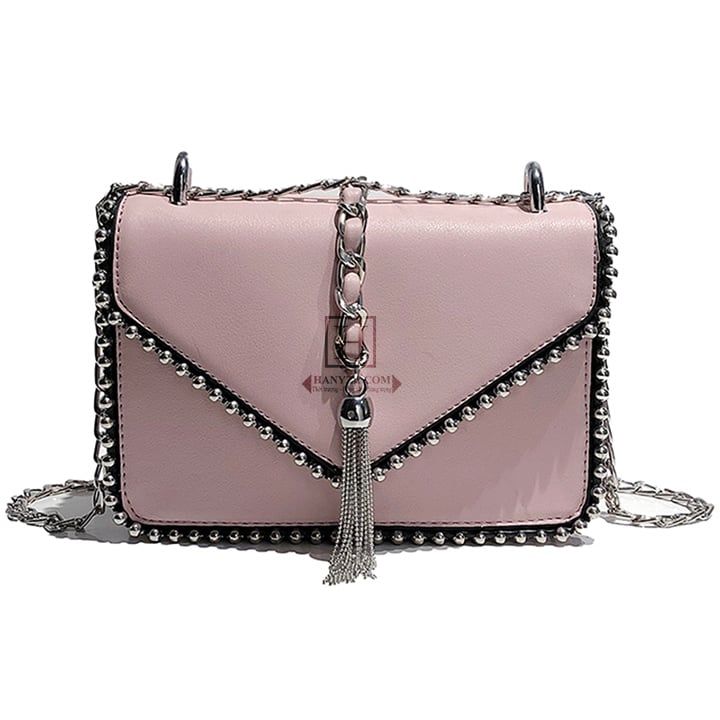 Túi Messenger nữ viền đính hạt cườm