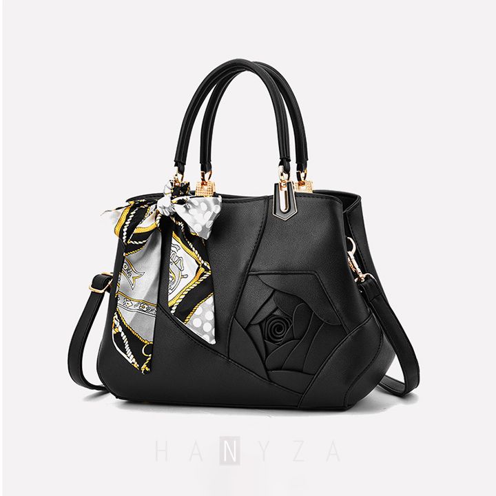 Túi xách nữ hoa 3D trang trí khăn lụa nổi bật