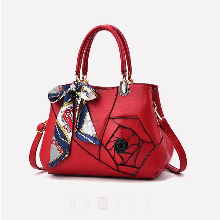 Túi xách nữ hoa 3D trang trí khăn lụa nổi bật