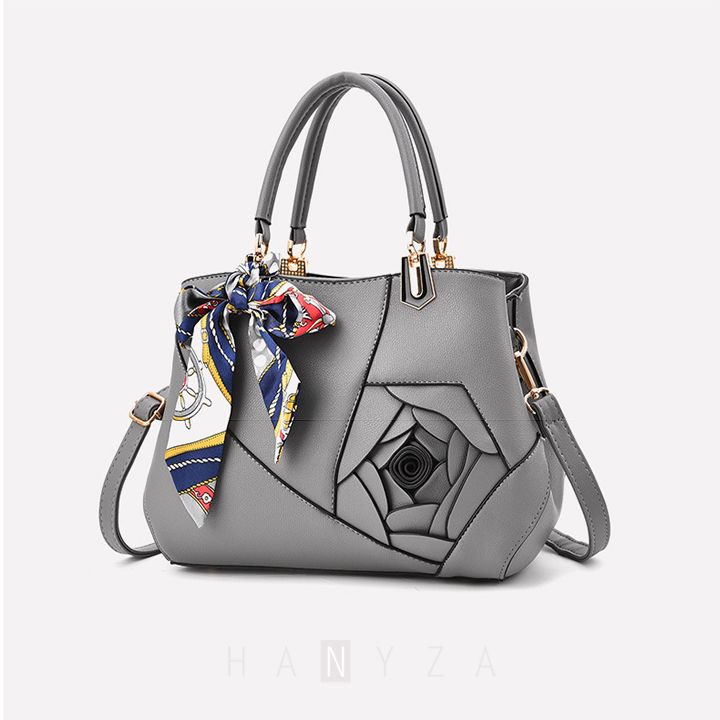 Túi xách nữ hoa 3D trang trí khăn lụa nổi bật