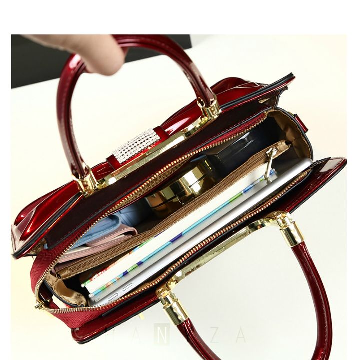 Túi xách nữ dáng vuông dập nơ nổi đính đá