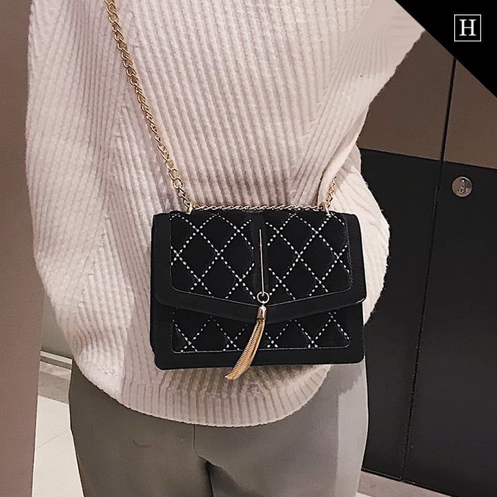 Túi nữ Messenger vân nhung hình thoi