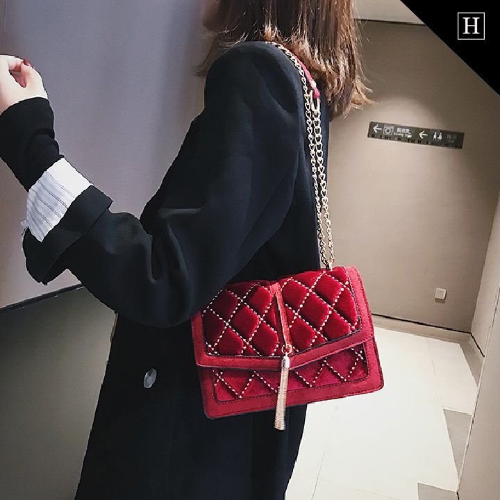 Túi nữ Messenger vân nhung hình thoi