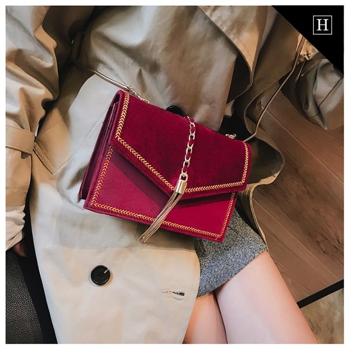 Túi đeo chéo da lộn nữ viền vàng H-633