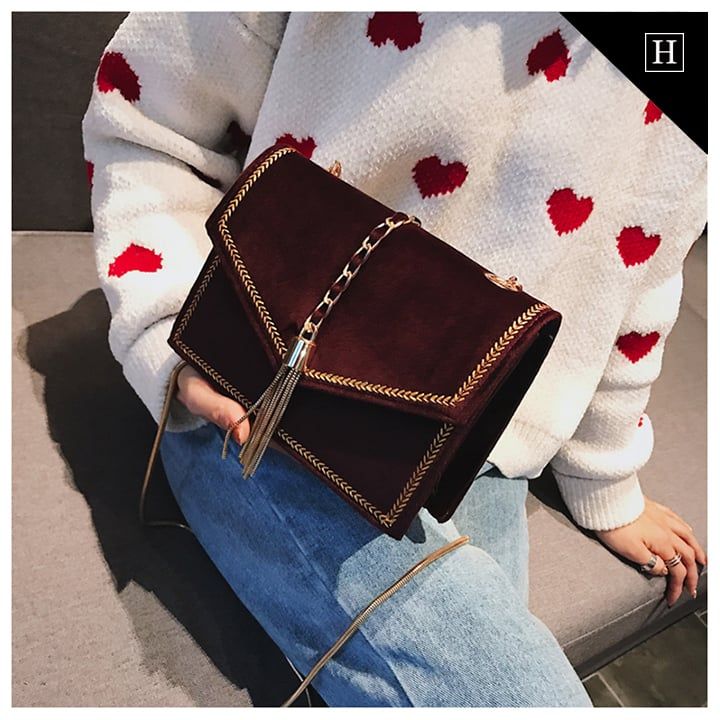 Túi đeo chéo da lộn nữ viền vàng H-633