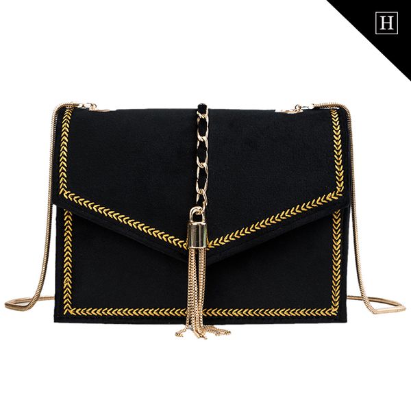 Túi đeo chéo da lộn nữ viền vàng H-633