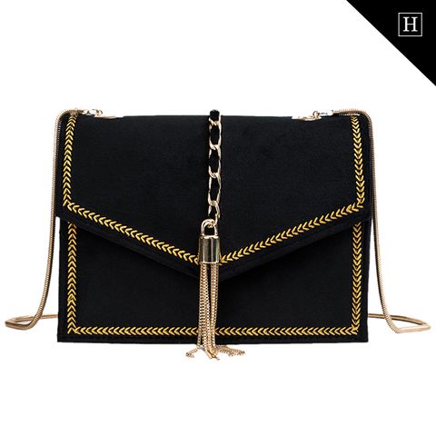 Túi đeo chéo da lộn nữ viền vàng H-633