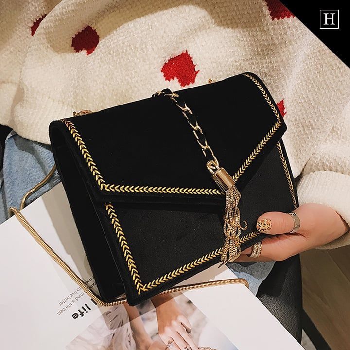 Túi đeo chéo da lộn nữ viền vàng H-633