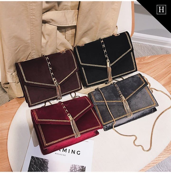 Túi đeo chéo da lộn nữ viền vàng H-633