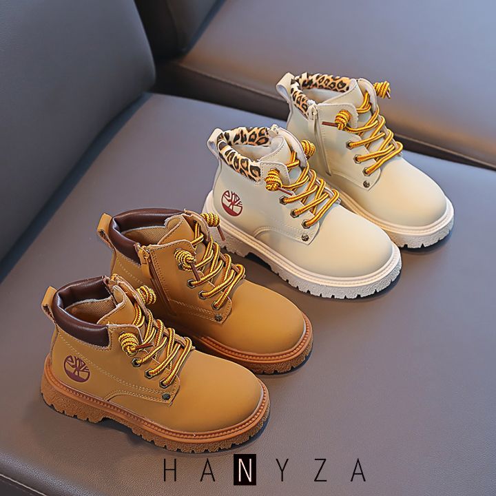 Giày boot mũi tròn da bò bé trai và bé gái 3-14 tuổi