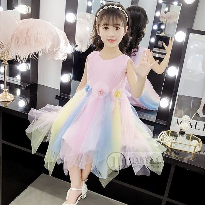 Váy nữ sát nách phối màu cầu vồng đáng yêu