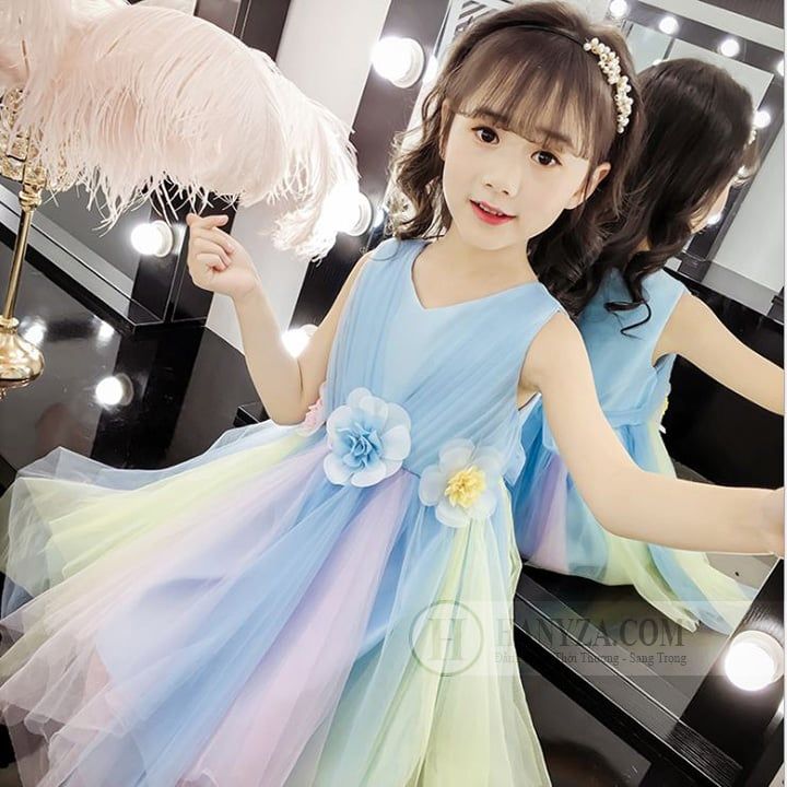 Váy nữ sát nách phối màu cầu vồng đáng yêu