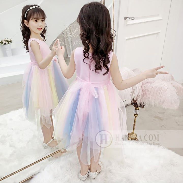 Váy nữ sát nách phối màu cầu vồng đáng yêu