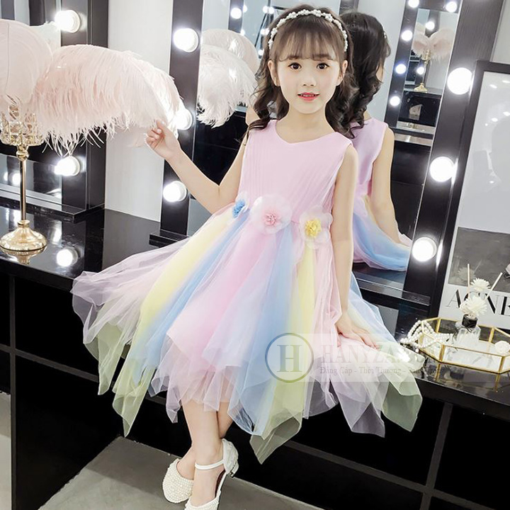 Váy nữ sát nách phối màu cầu vồng đáng yêu