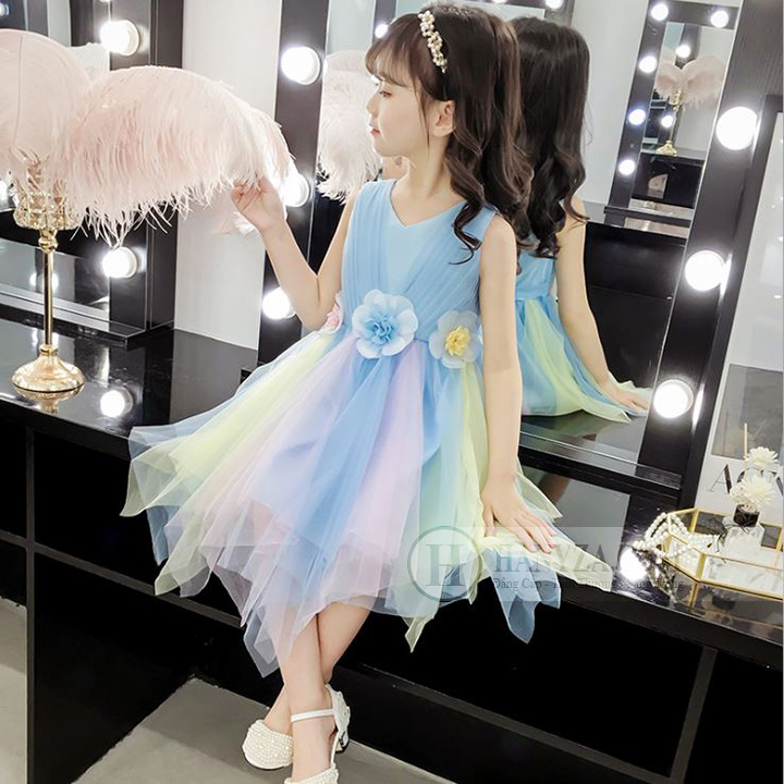 Váy nữ sát nách phối màu cầu vồng đáng yêu