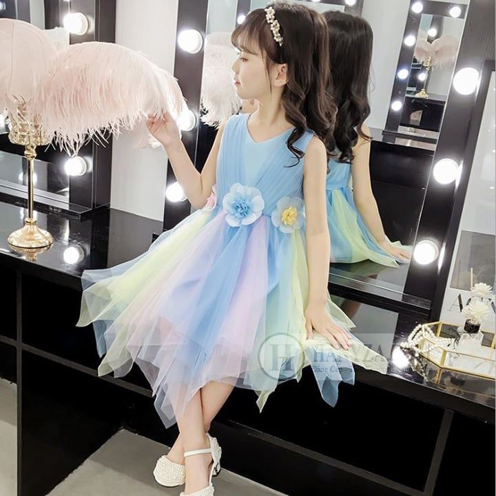 Váy nữ sát nách phối màu cầu vồng đáng yêu