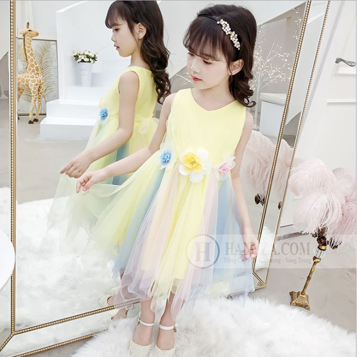 Váy nữ sát nách phối màu cầu vồng đáng yêu