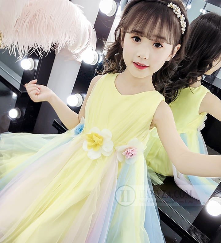 Váy nữ sát nách phối màu cầu vồng đáng yêu