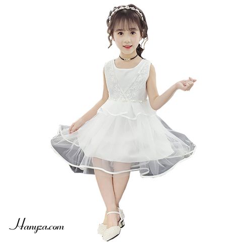 Váy công chúa bé gái phối ren hoa xếp tầng