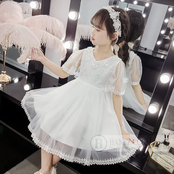 Mua ĐầmVáy trắng xòe hai tầng cổ chữ V tay dài sang trọng  Tiki