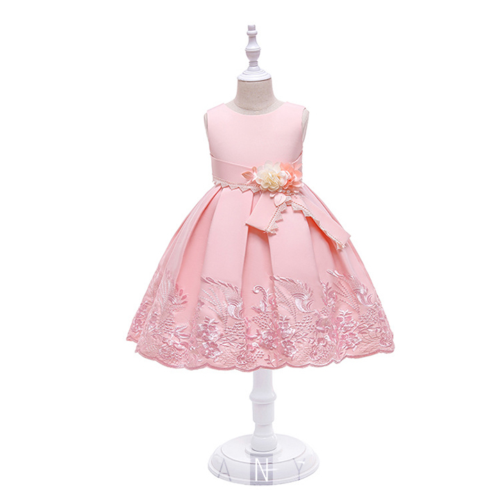 Váy công chúa bé gái Hanyza eo đính hoa thêu hoạ tiết 3D
