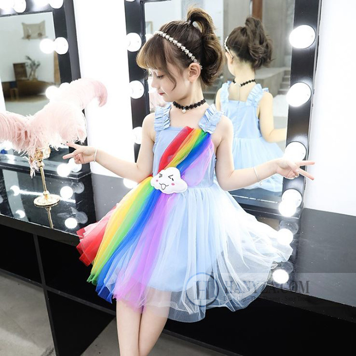 Váy công chúa bé gái phối màu 7 sắc cầu vồng - Hanyza Store