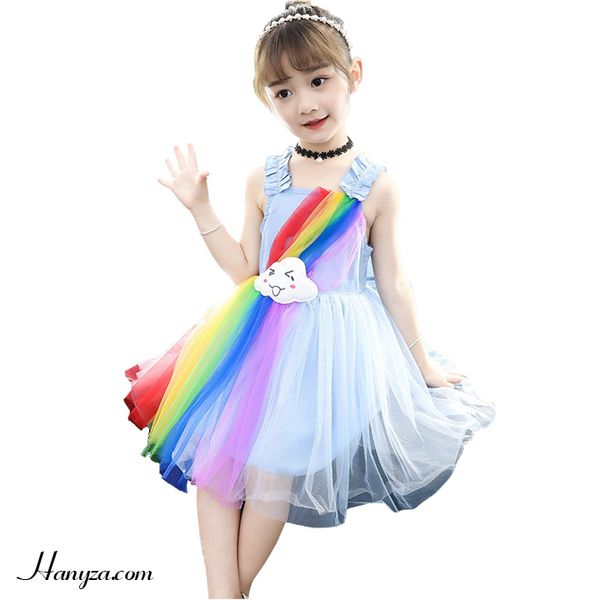 Váy công chúa bé gái phối màu 7 sắc cầu vồng