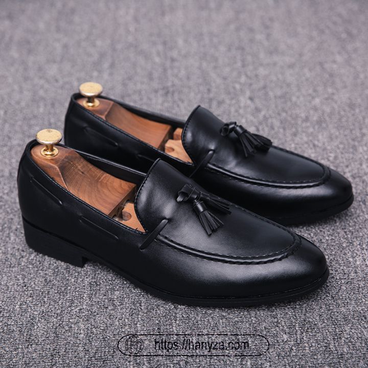 Giày da nam công sở mũi tròn gài dây tua rua