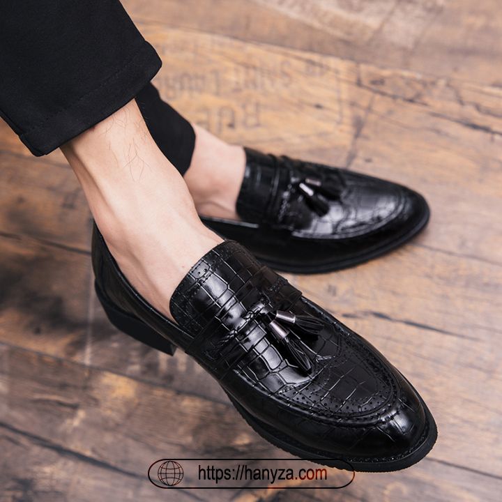 Giày da nam công sở mũi tròn gài dây tua rua