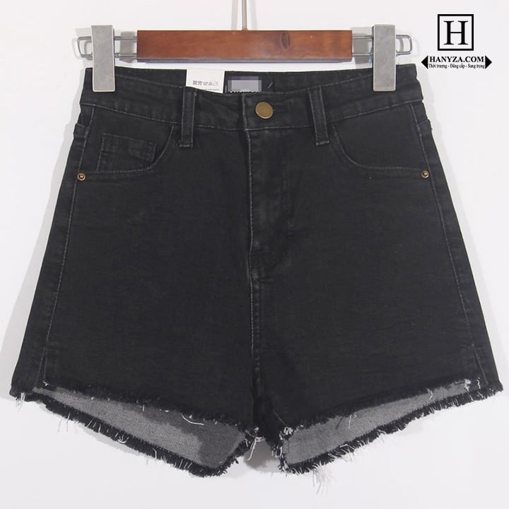 Quần short jean nữ cạp cao A-line