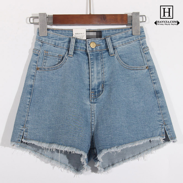 Quần short jean nữ cạp cao A-line