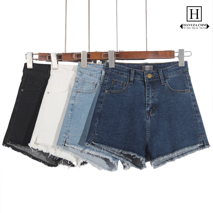 Quần short jean nữ cạp cao A-line